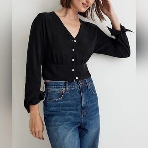 Madewell Charcoal Button-Down Cropped Blouse-Size S